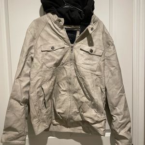 Men’s Bomber Faux Leather Hooded Jacket